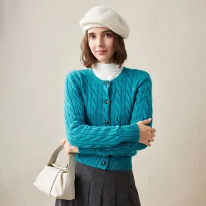 100% Cashmere Cable Knit Button-Up Cardigan