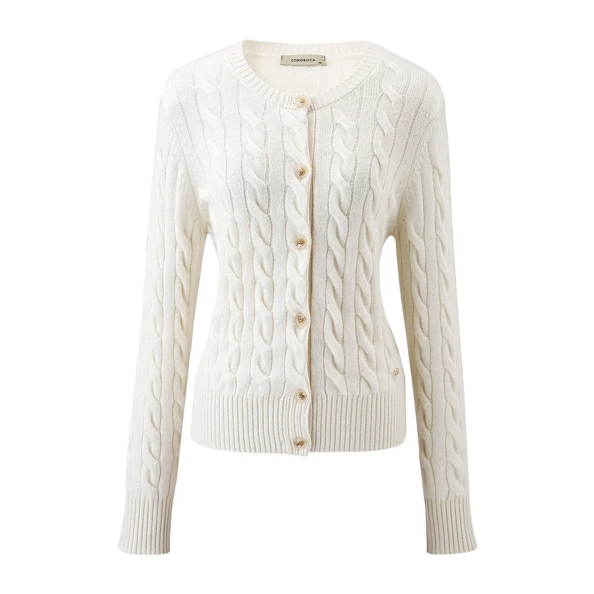 100% Cashmere Cable Knit Button-Up Cardigan