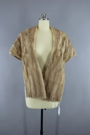 1940s Vintage Light Brown Fur Stole Wrap