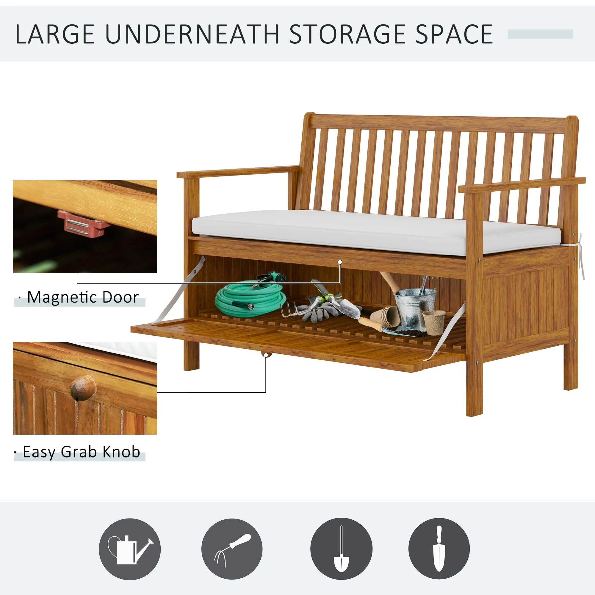 2 Seater Wood Garden Storage Bench