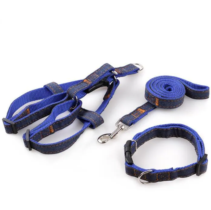 Adjustable Durable Heavy Duty Denim Dog Leash Harness Collar Set