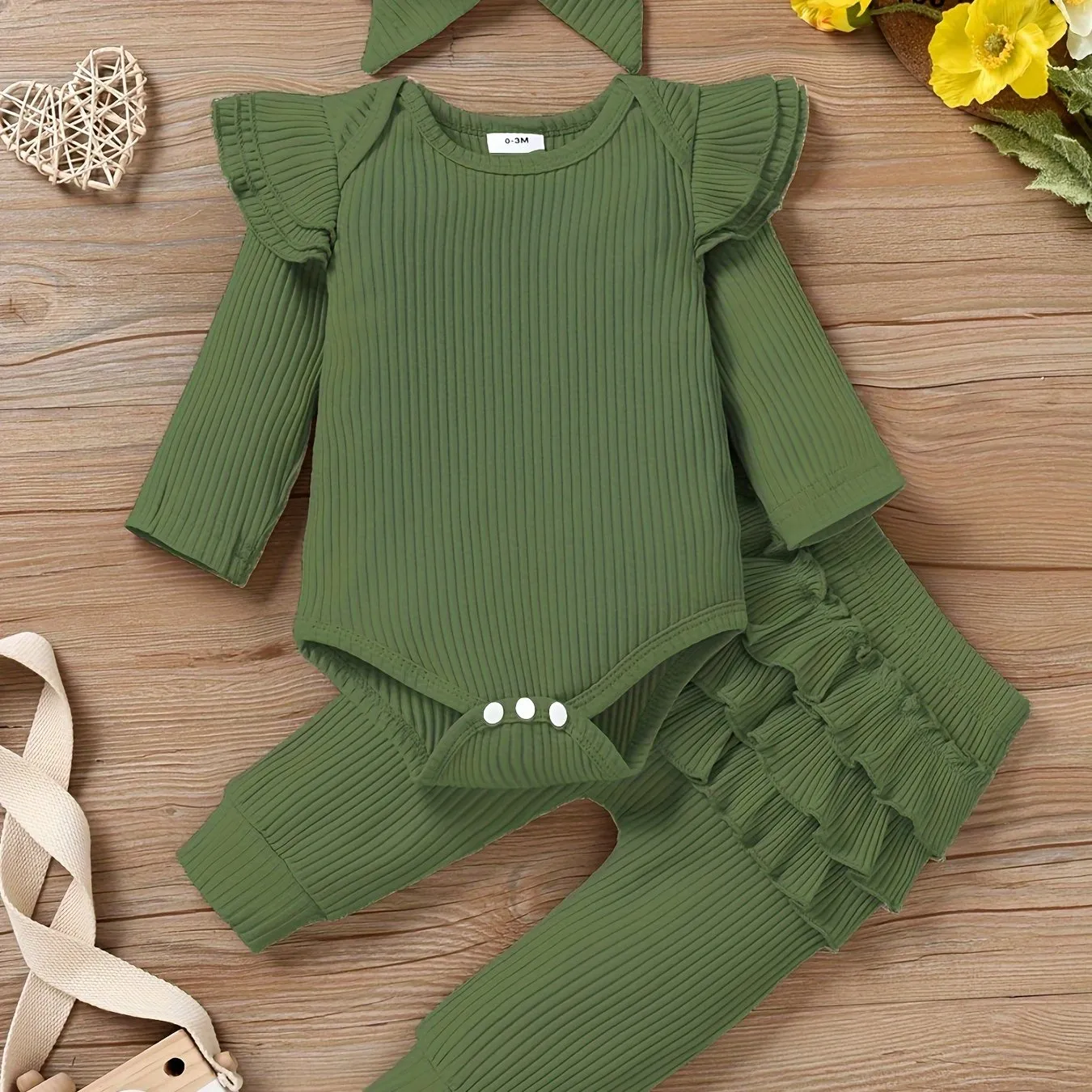 Adorable Infant Girls 3Pc Ruffle Outfits 018 Months