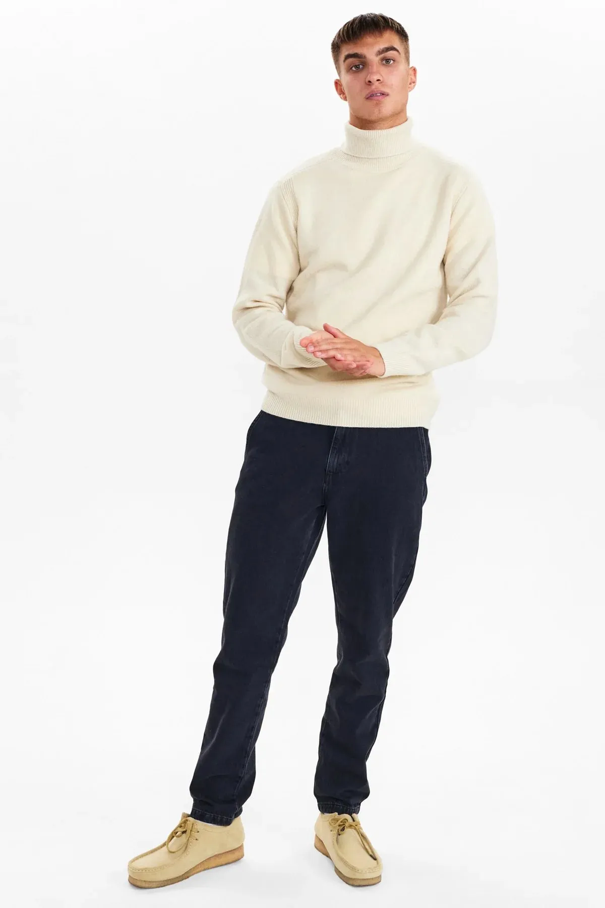 ANERKJENDT Aknico Solid Lambswool Roll Neck - Tofu