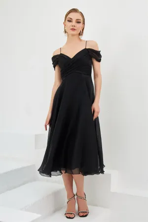 Angelino Black Organze Low Sleeve Short Evening Dress