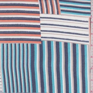 Aqua/Clay/Grey Stripe Patchwork Pebble Chiffon Fabric