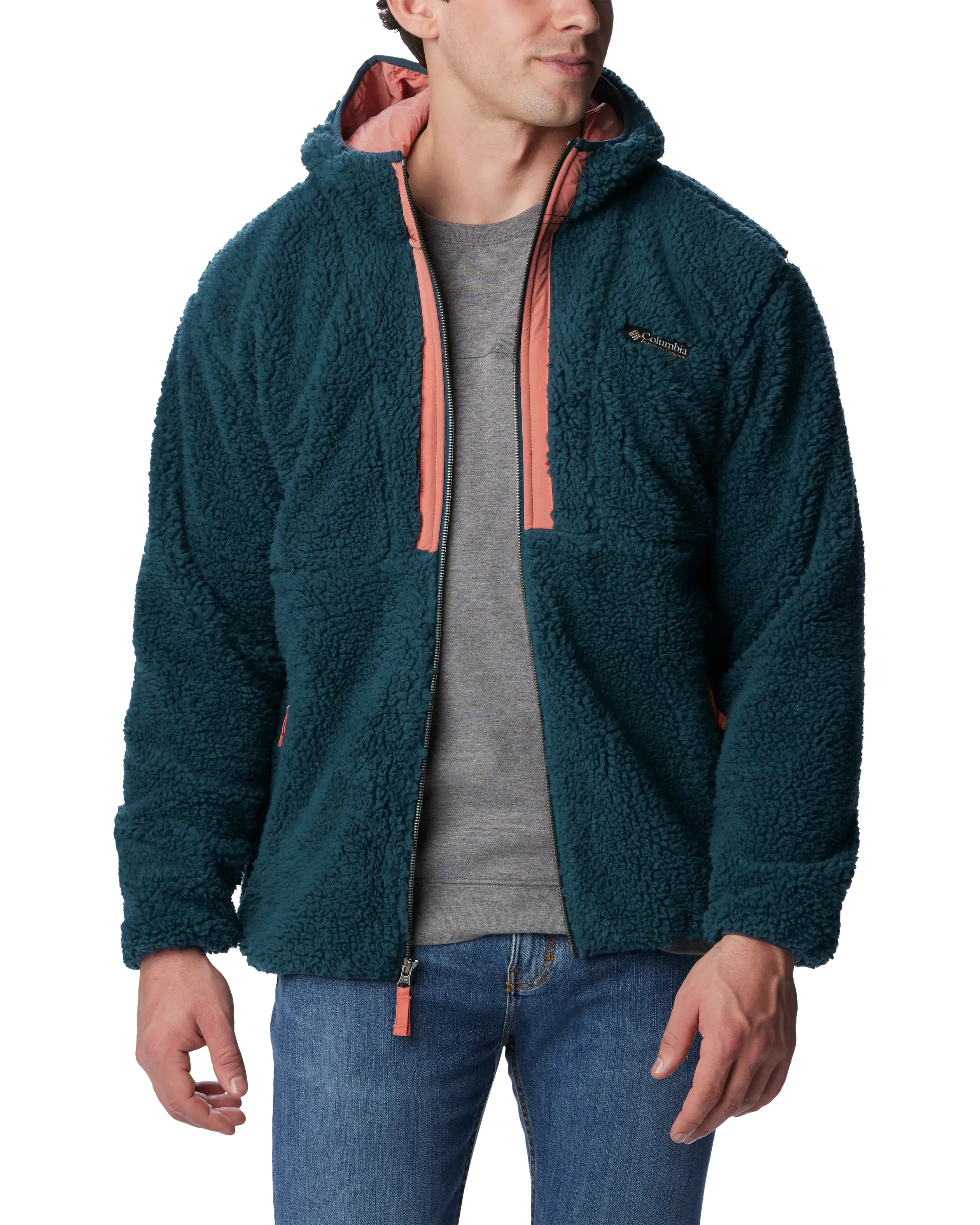 Backbowl Sherpa Hooded Jacket in Night Wave & Faded Peach