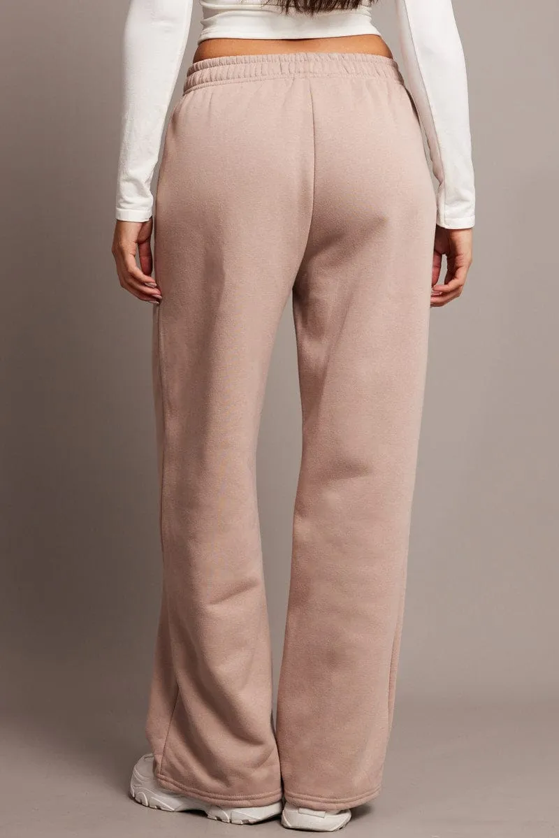 Beige Track Pants Wide Leg