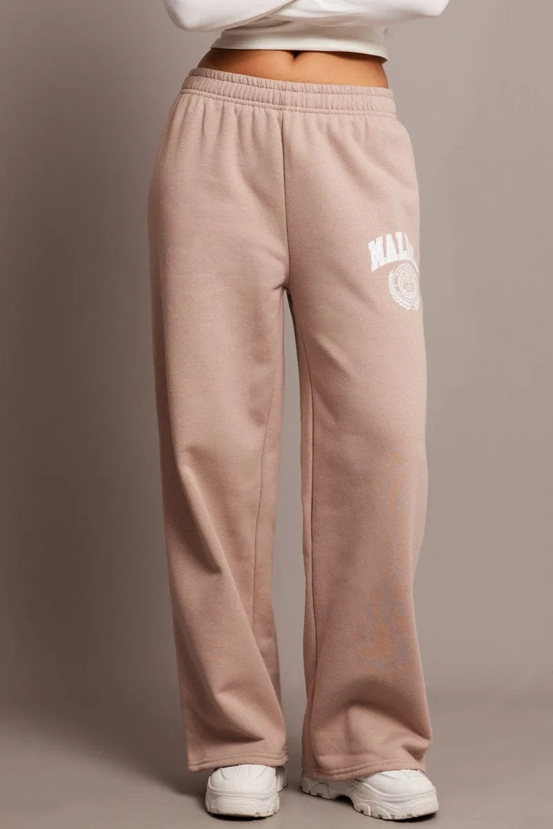 Beige Track Pants Wide Leg