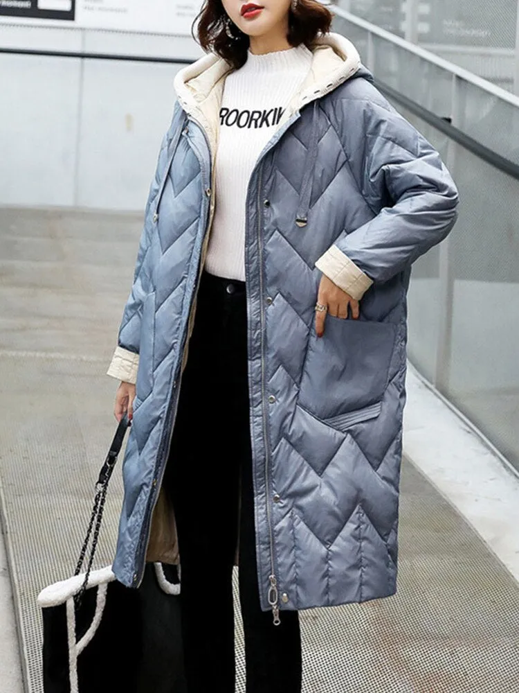 Black Friday Sales Autumn Winter Women Ultra Light Knitted Hooded White Duck Down Long Parka Casual Female Loose Warm Down Coat Outwear