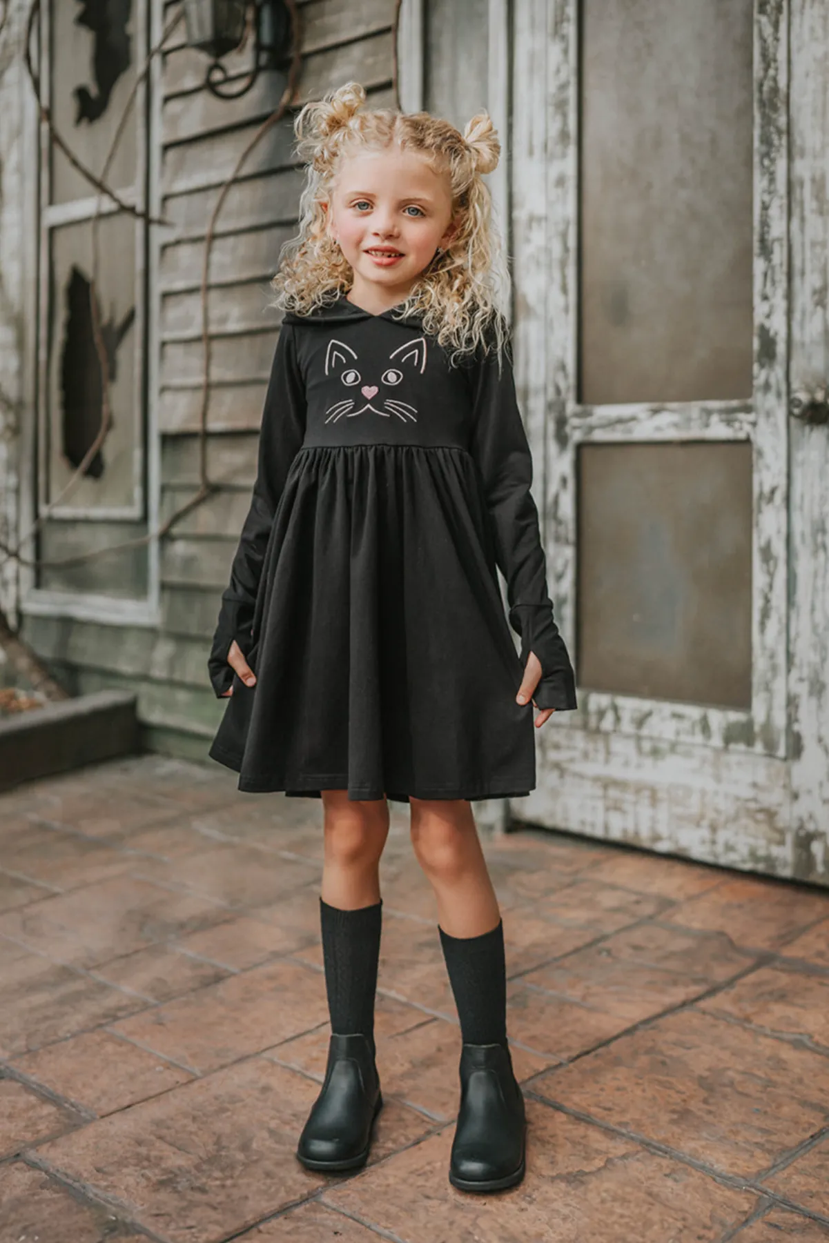 Black Kitty Twirl Dress with Paws