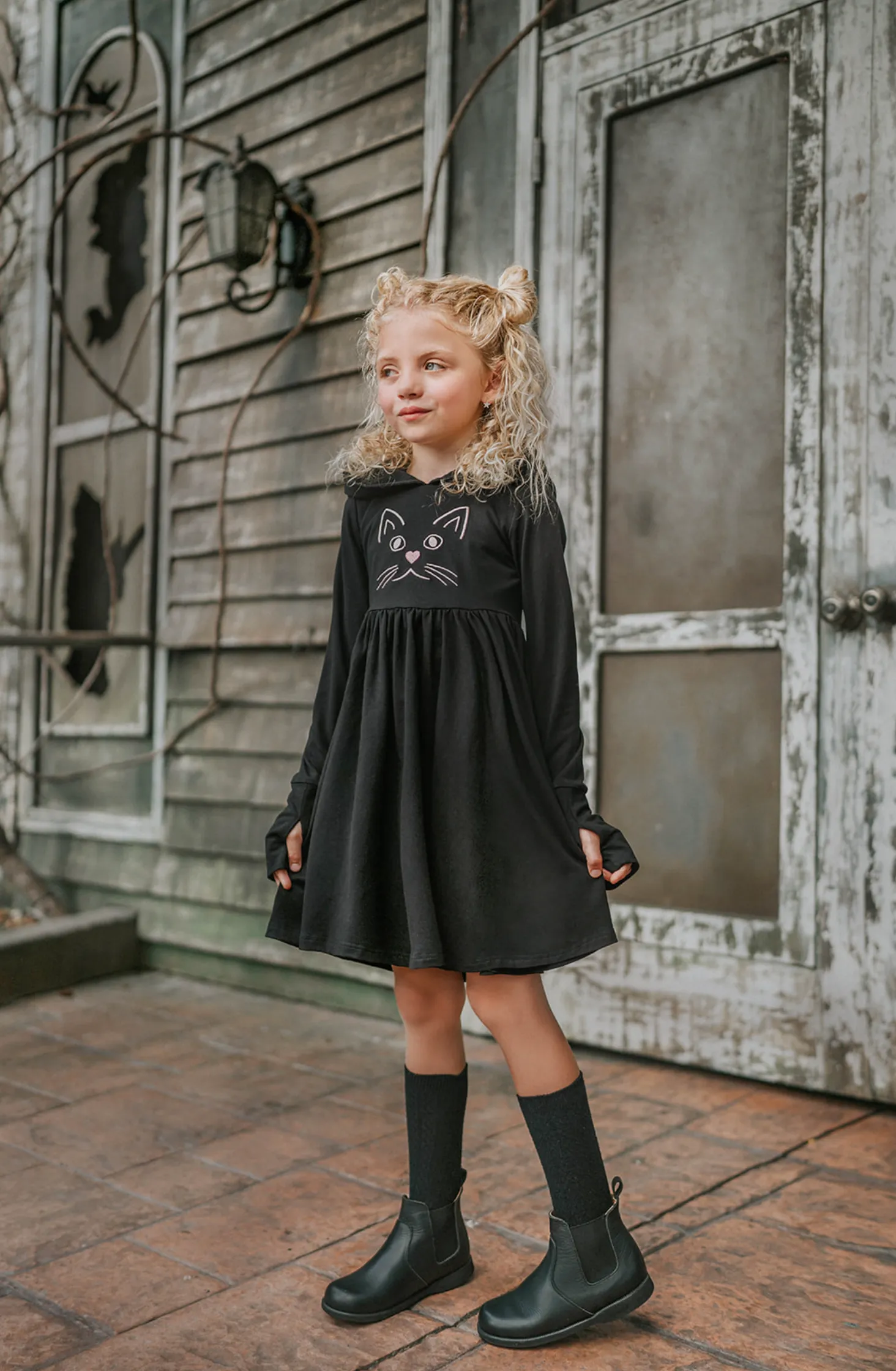 Black Kitty Twirl Dress with Paws