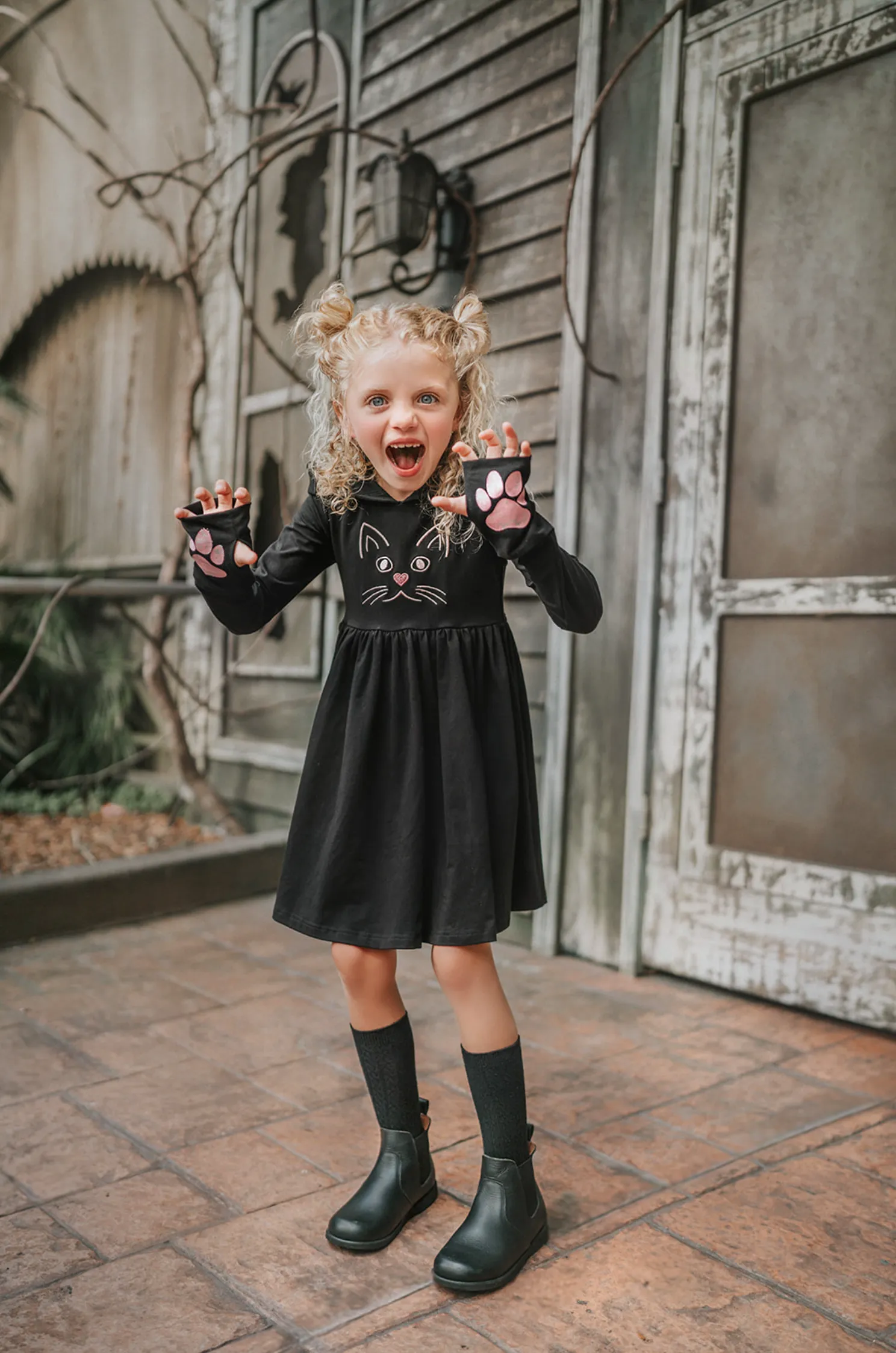 Black Kitty Twirl Dress with Paws