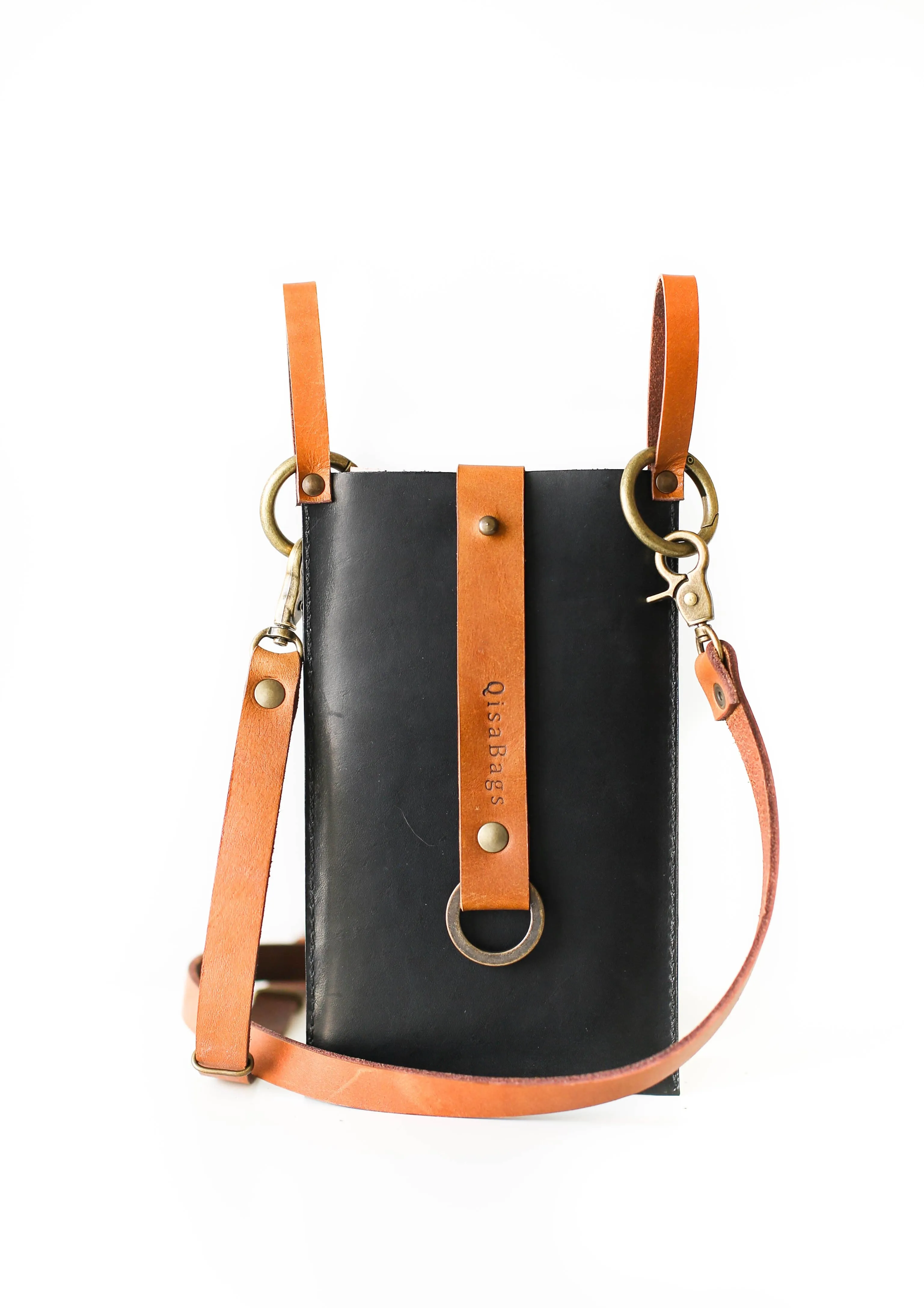 Black w/ Brown Leather Phone Bag