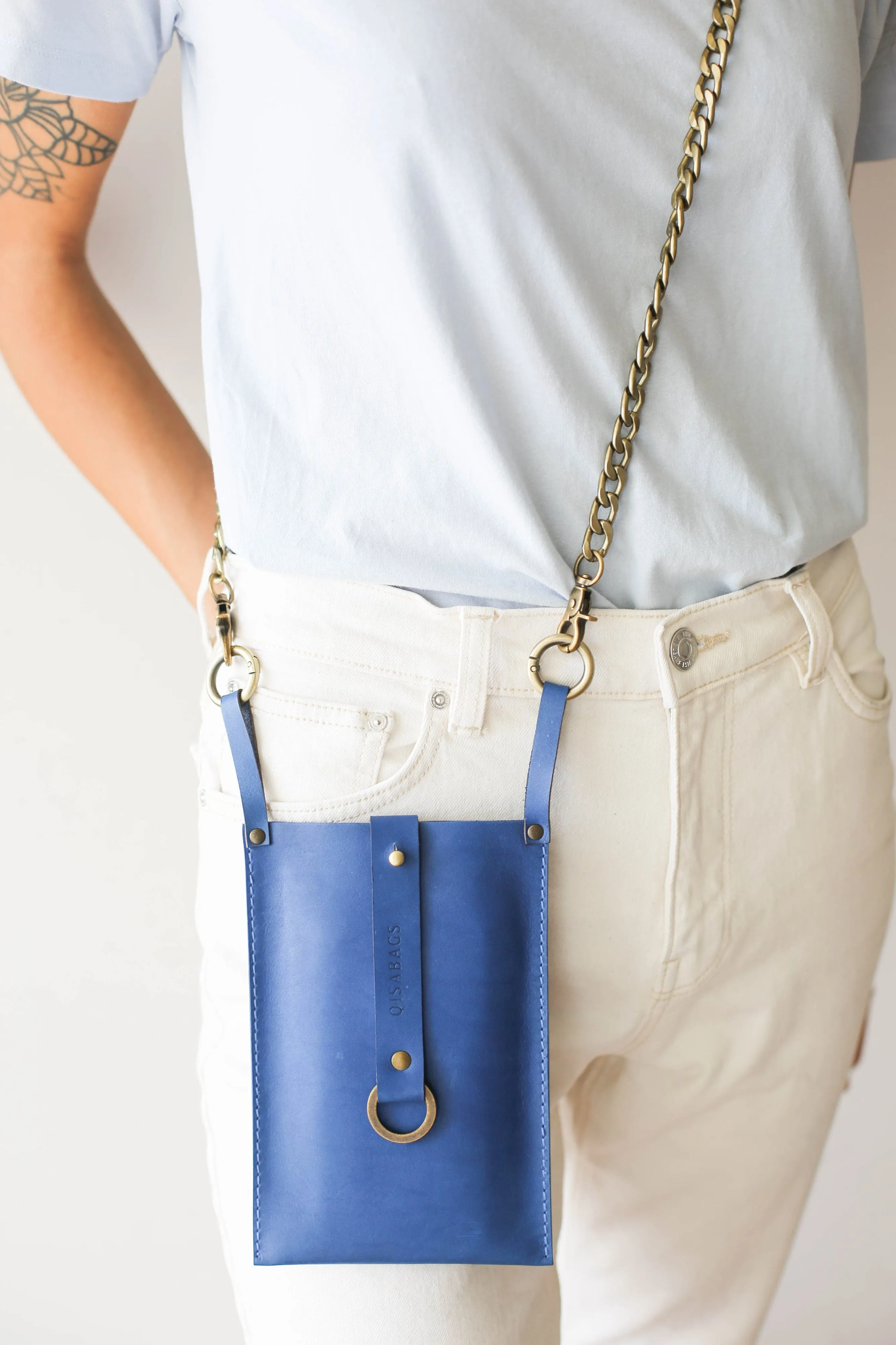 Blue Leather Phone Bag