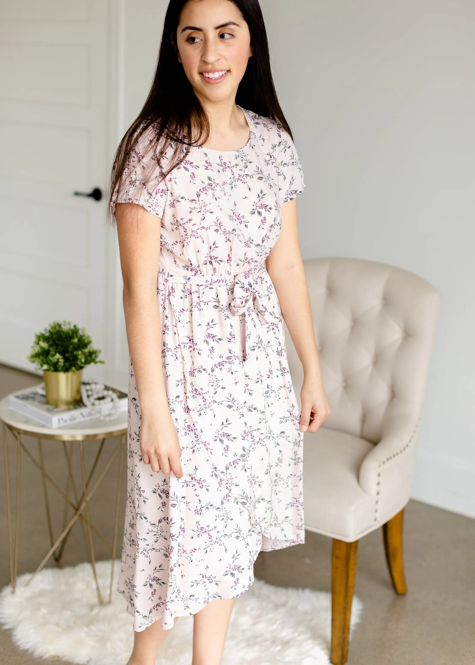 Blush Floral Faux Wrap Midi Dress - FINAL SALE