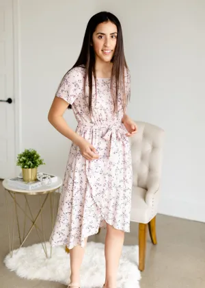 Blush Floral Faux Wrap Midi Dress - FINAL SALE