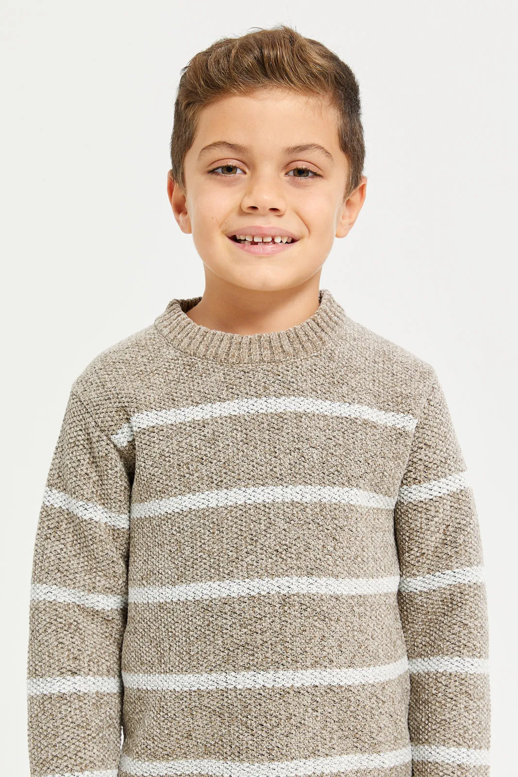 Boys Beige And Cream Chenille Pullover