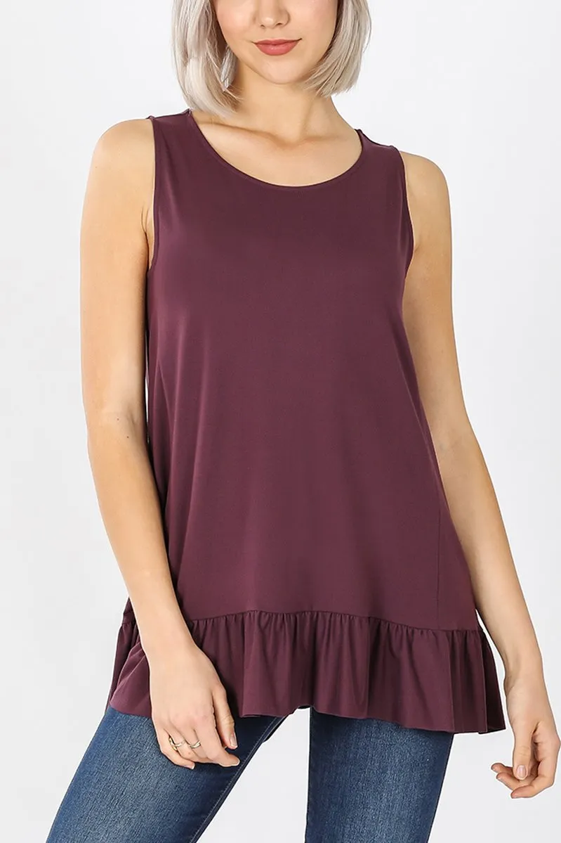 Brushed DTY Sleeveless Ruffle Hi-Low Hem Top