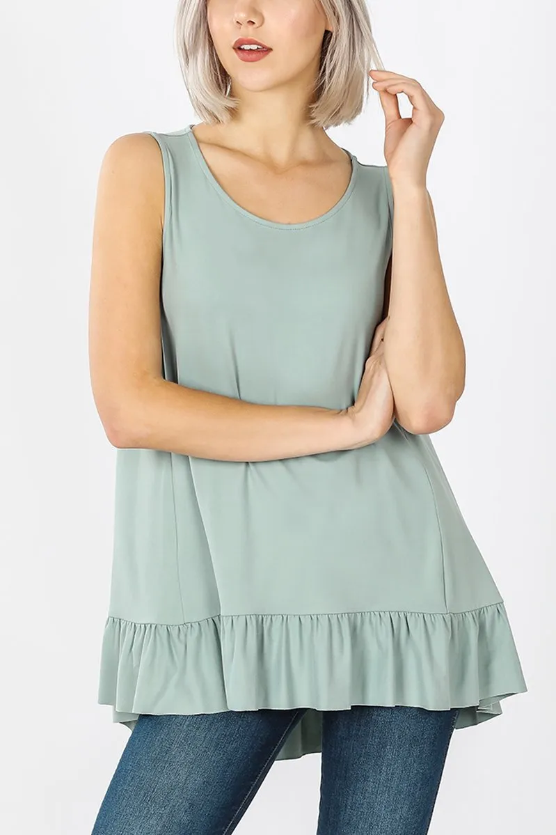 Brushed DTY Sleeveless Ruffle Hi-Low Hem Top