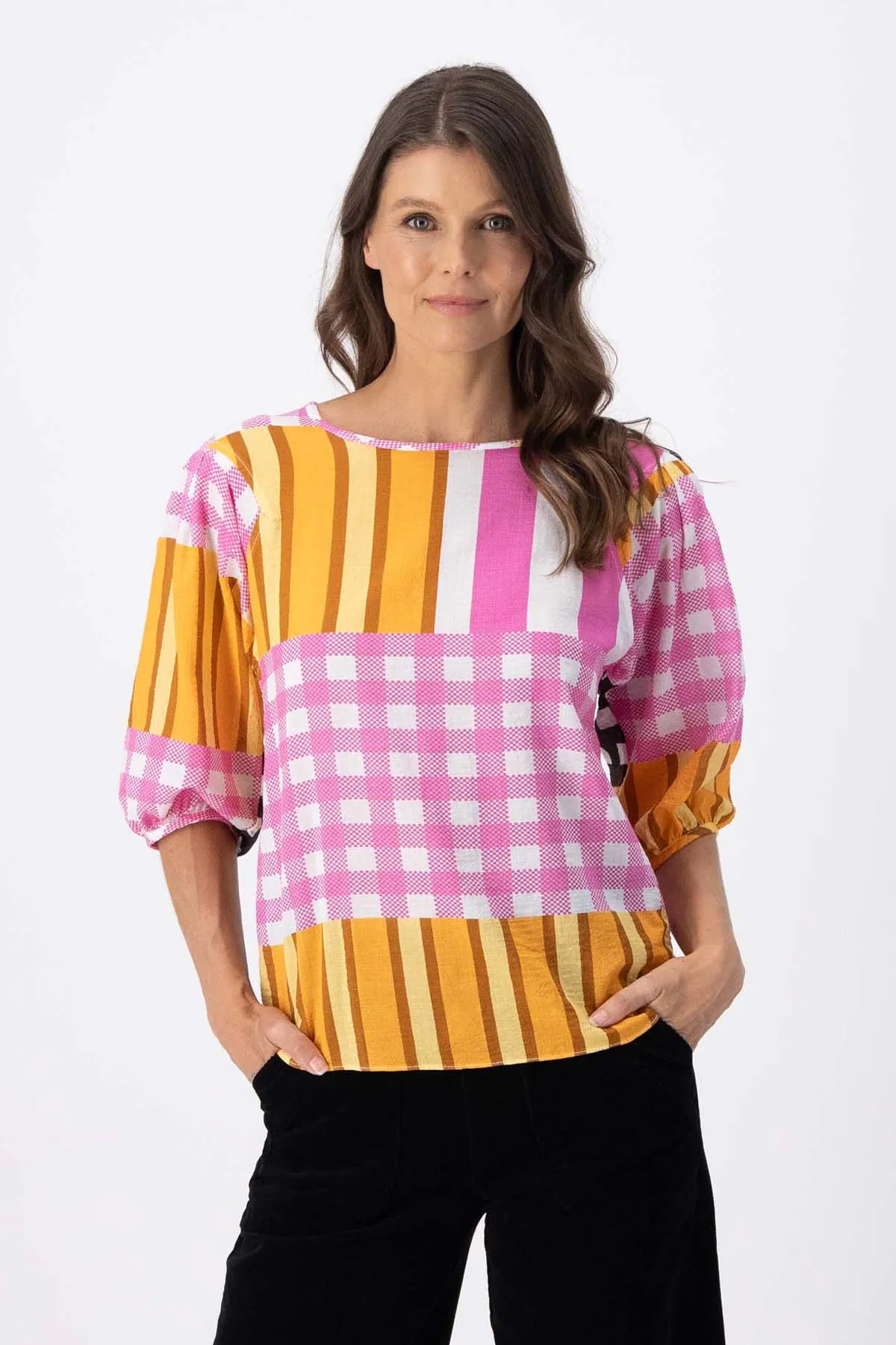 Central Park Blouse Pink in Seersucker