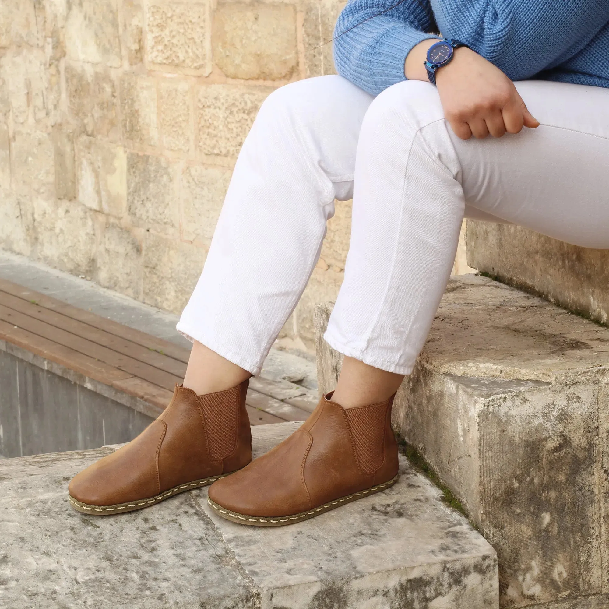 Chelsea Boots Handmade Matte Brown Barefoot Women's