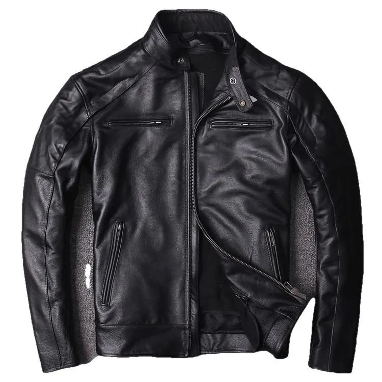 Classic Moto Mens Cafe Racer Style Cowhide Leather Jacket