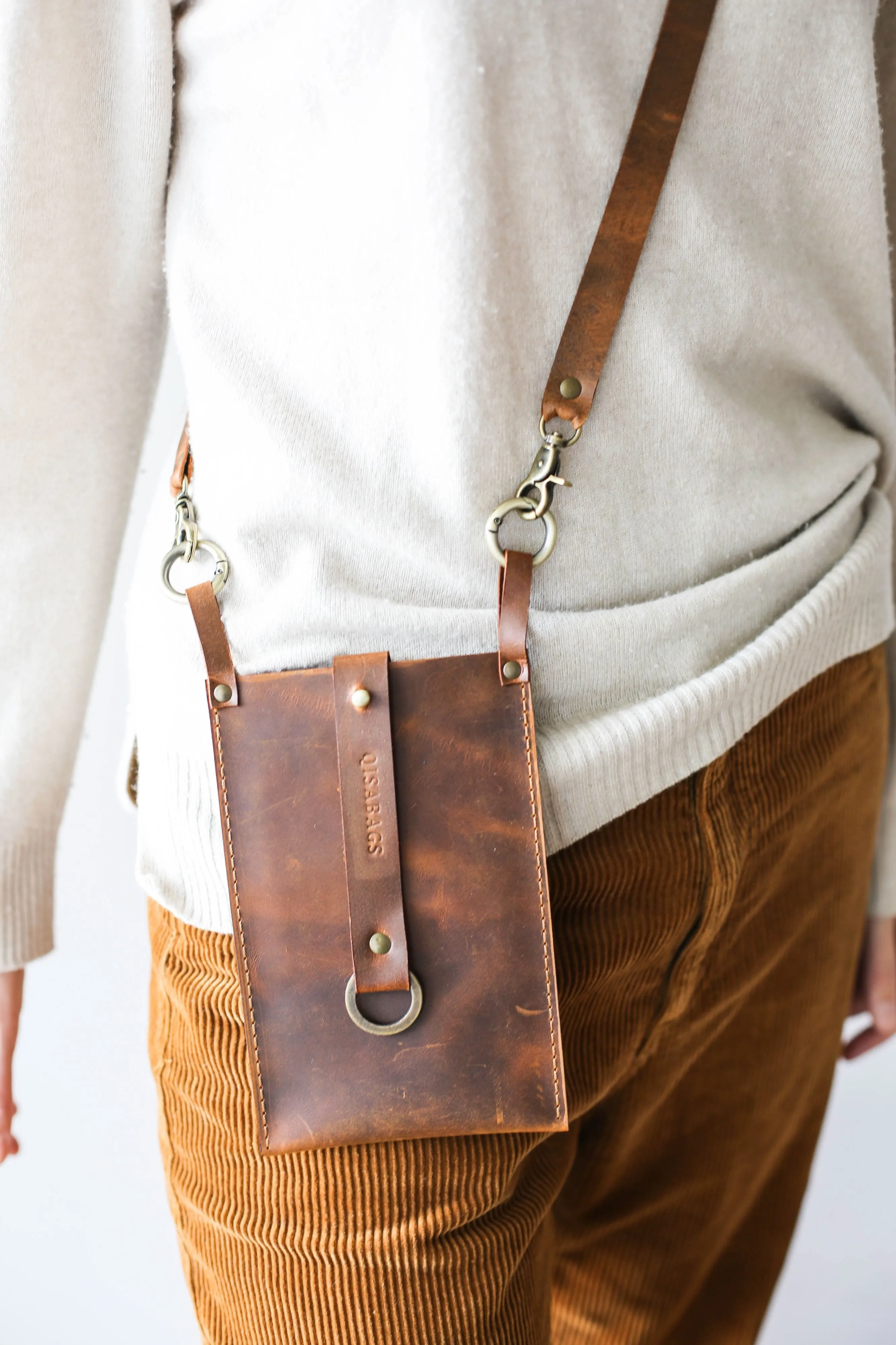 Coffee Brown Leather Phone Bag