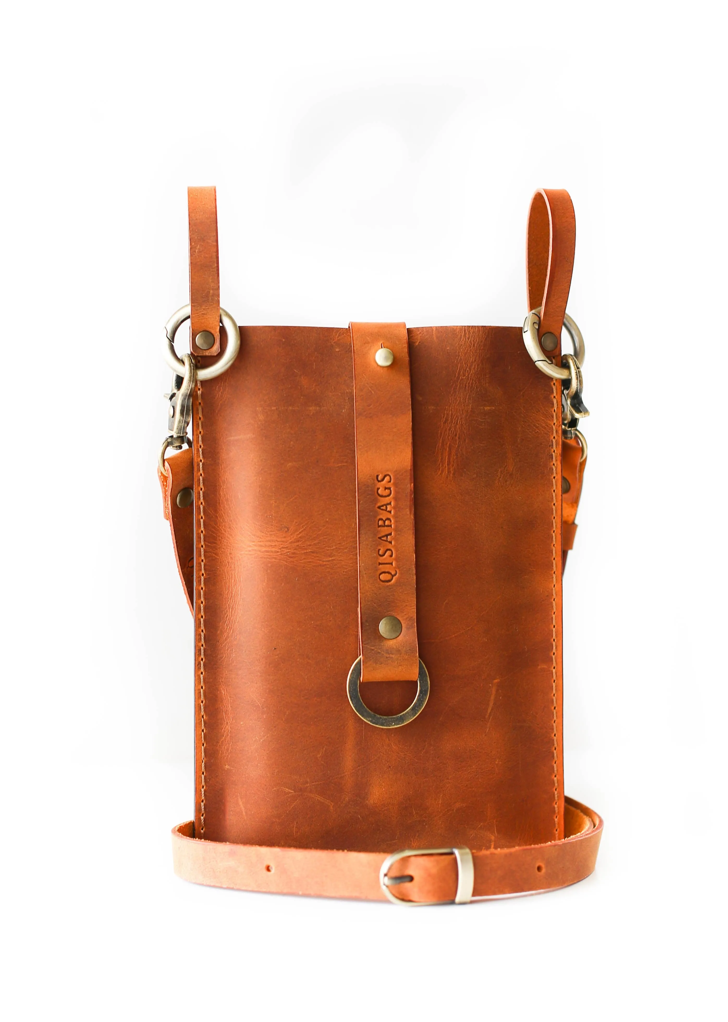 Cognac Brown Leather Phone Bag