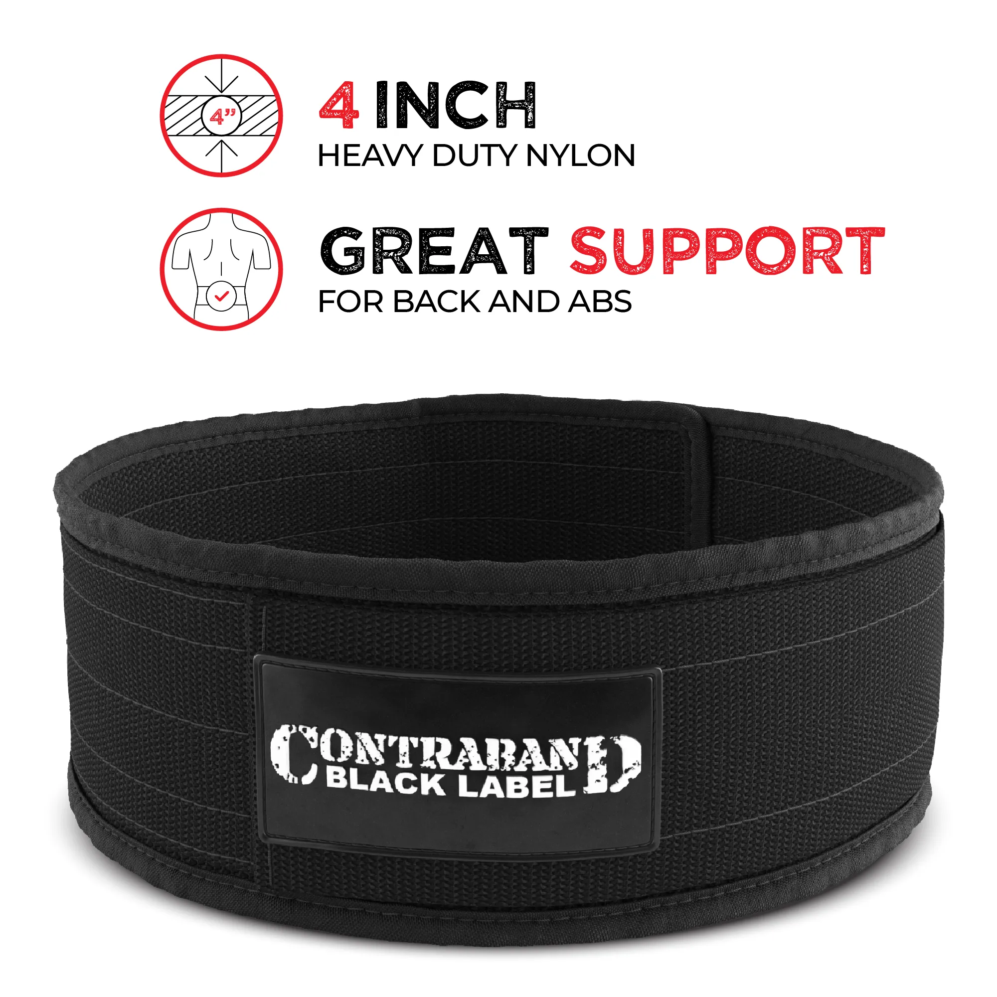 Contraband Black Label 4010 4 inch Nylon Weight Lifting Belt w/ Velcro