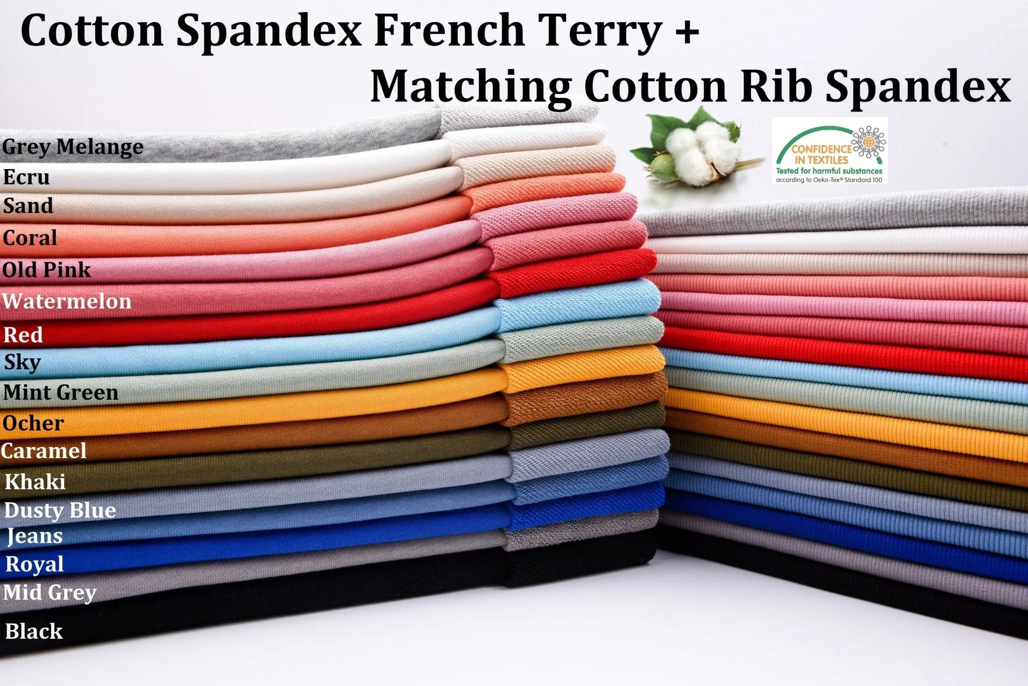 Cotton Spandex French Terry   Matching Rib Fabric (Sold Separately)