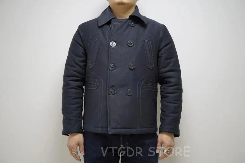 Double-breasted Pea Coat with Wool Lining - Military Style