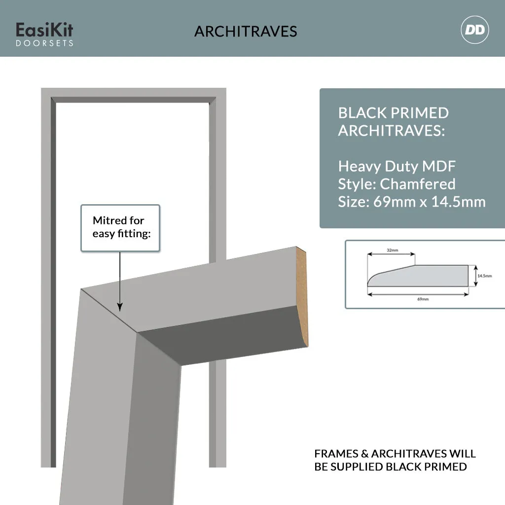 EasiKit Internal Door and Frame Kit - Baltimore 1 Panel Solid Wood Internal Door - Premium Primed - Colour Options