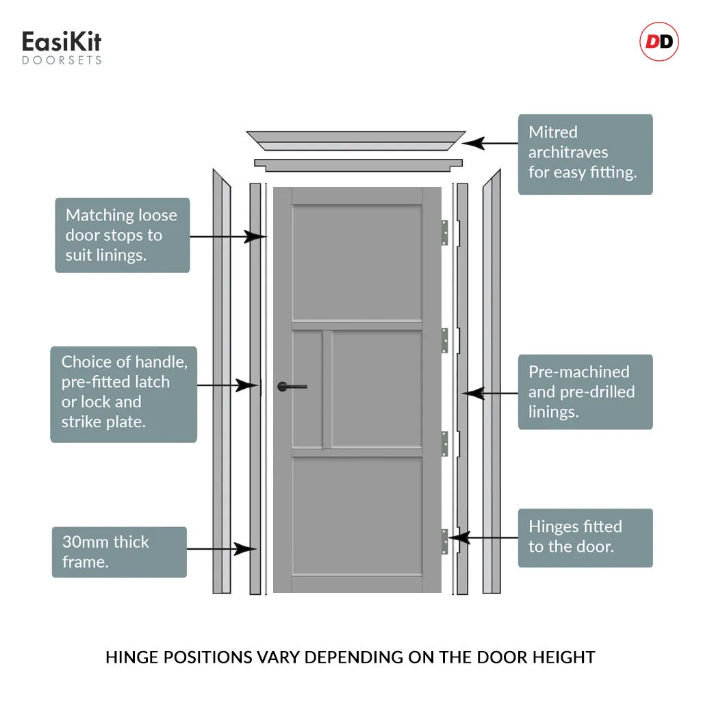 EasiKit Internal Door and Frame Kit - Breda 4 Panel Solid Wood Internal Door - Premium Primed - Colour Options