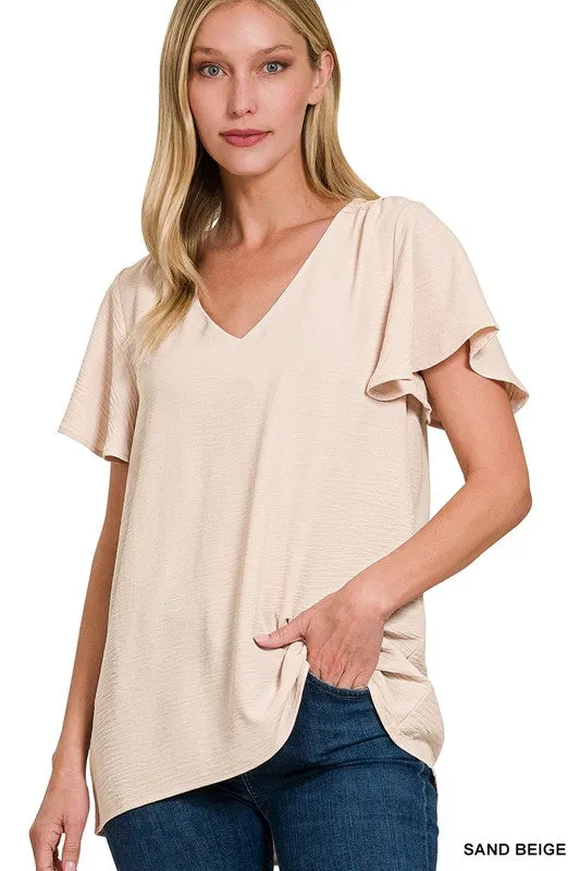 Explore More Collection - Woven Airflow Flutter Sleeve Top