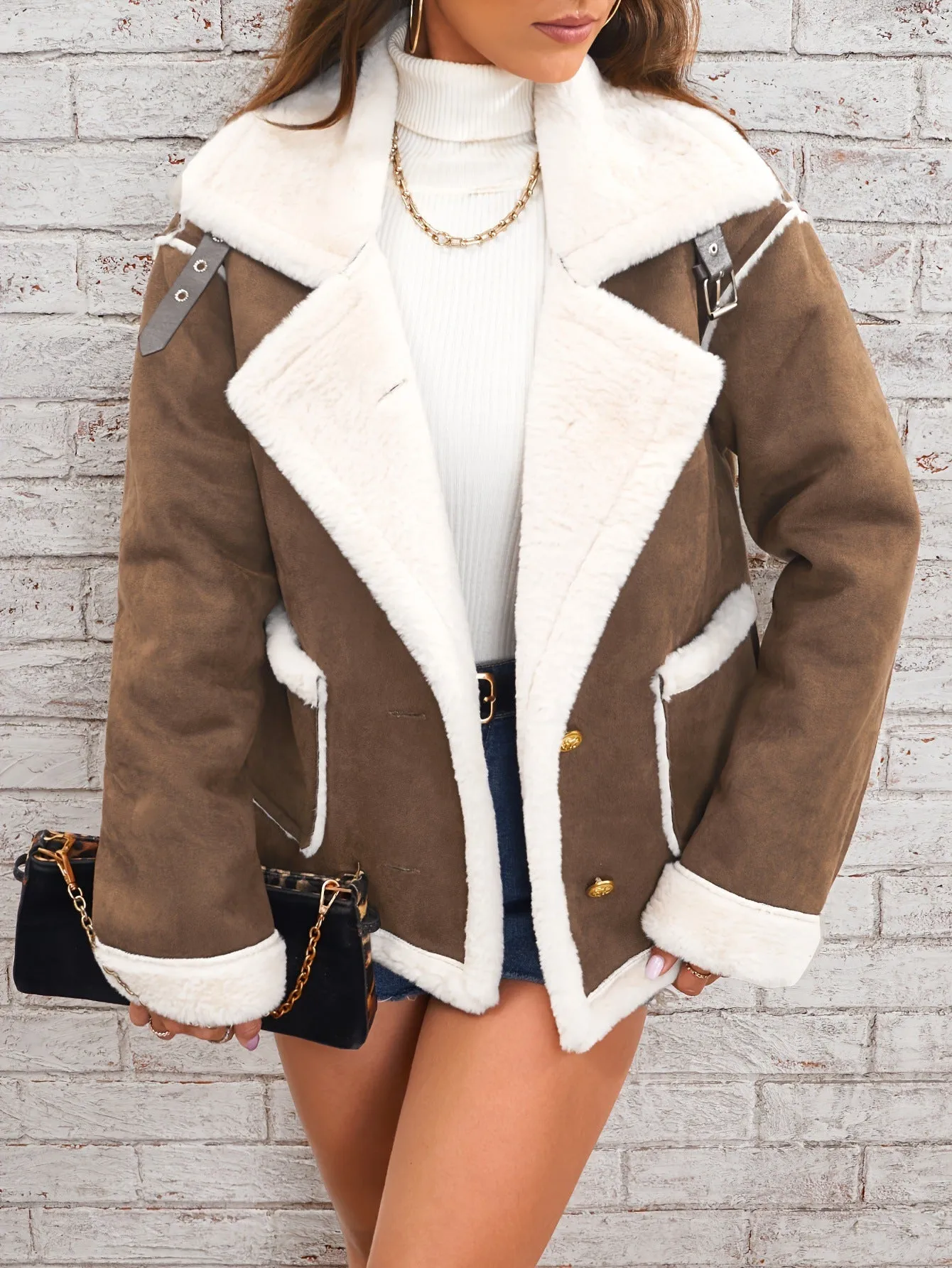 Fashion Polo Collar Plush Jacket Winter Warm Casual Jacket