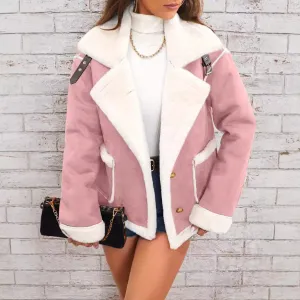 Fashion Polo Collar Plush Jacket Winter Warm Casual Jacket