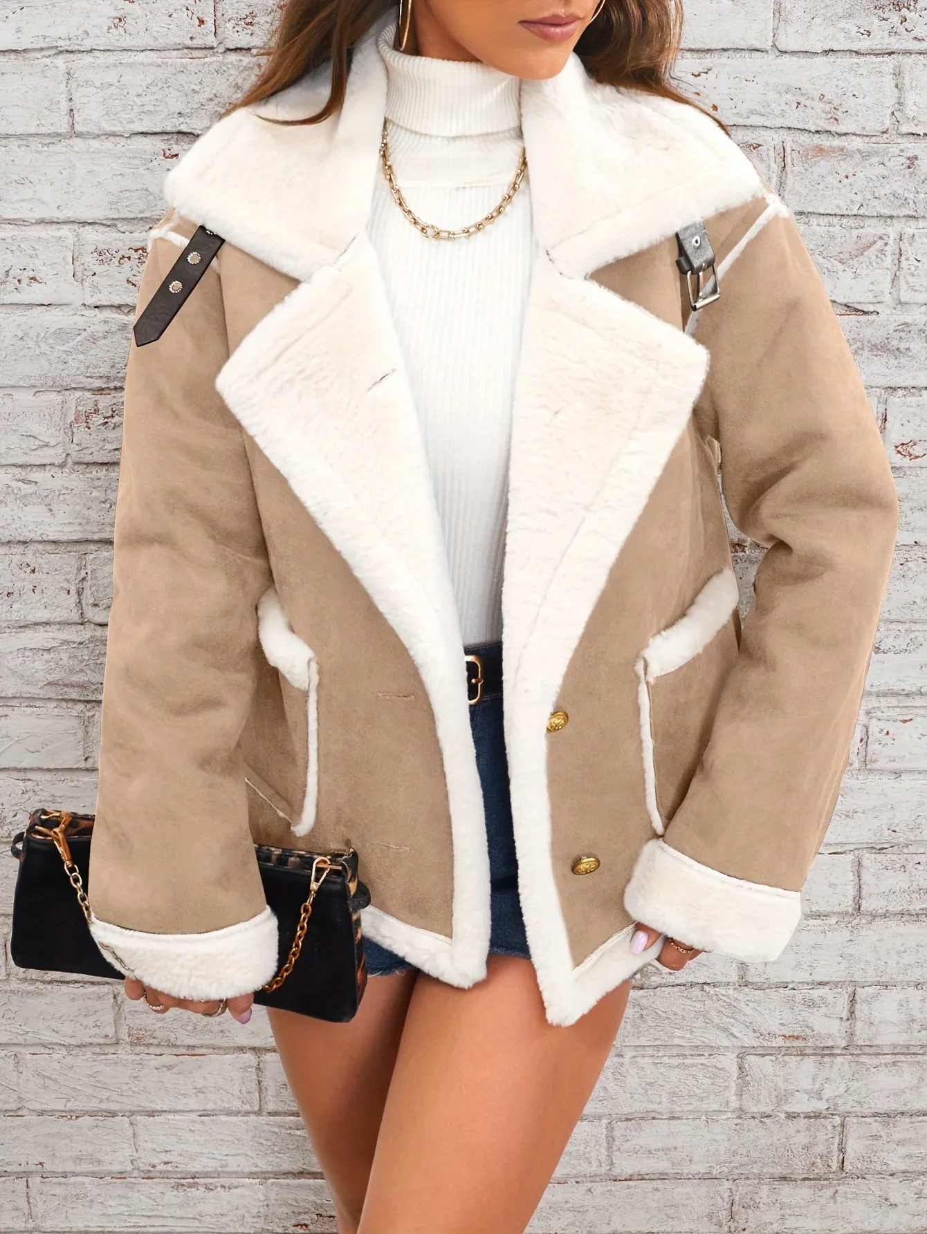 Fashion Polo Collar Plush Jacket Winter Warm Casual Jacket