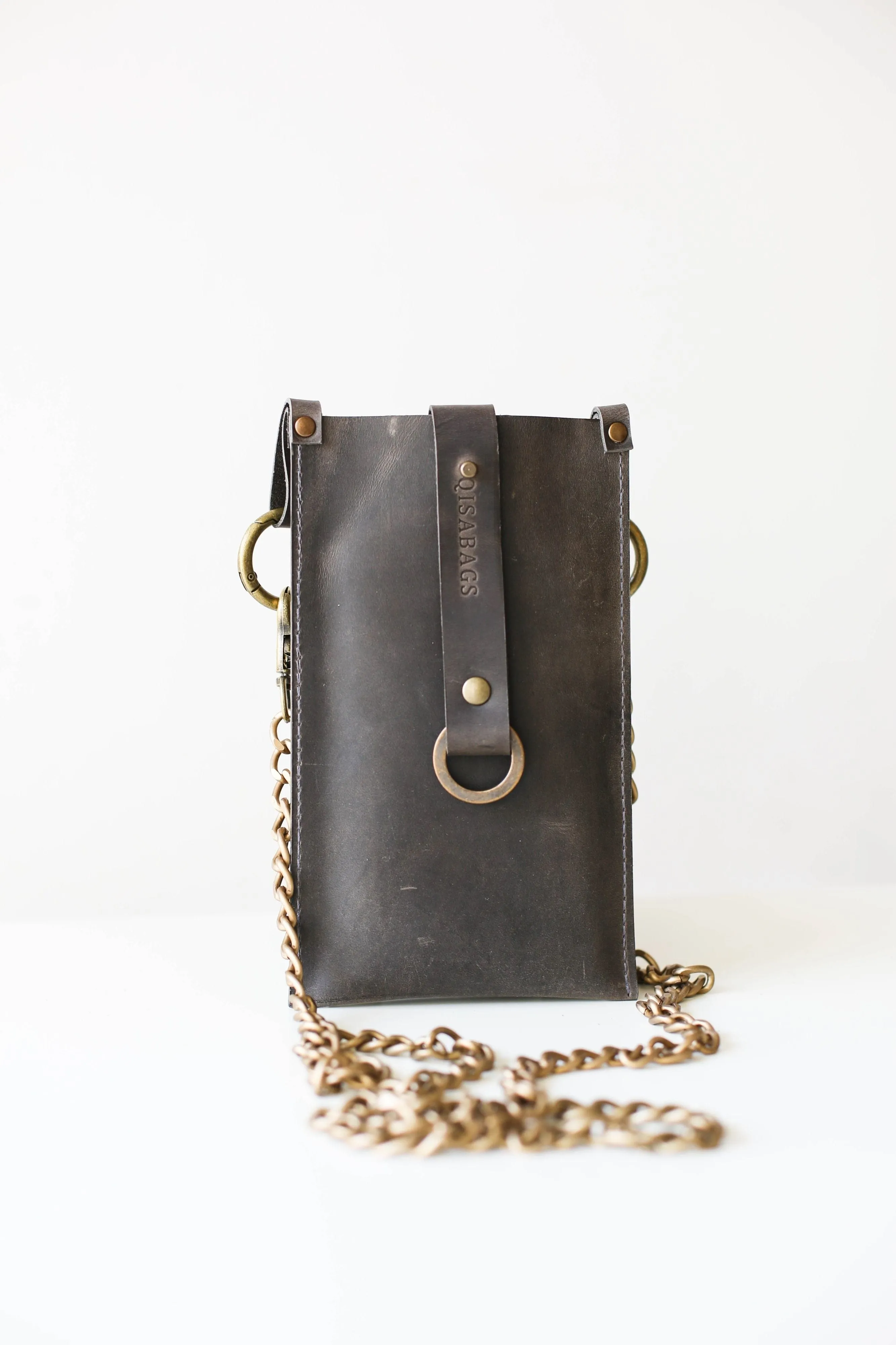 Gray Leather Phone Bag