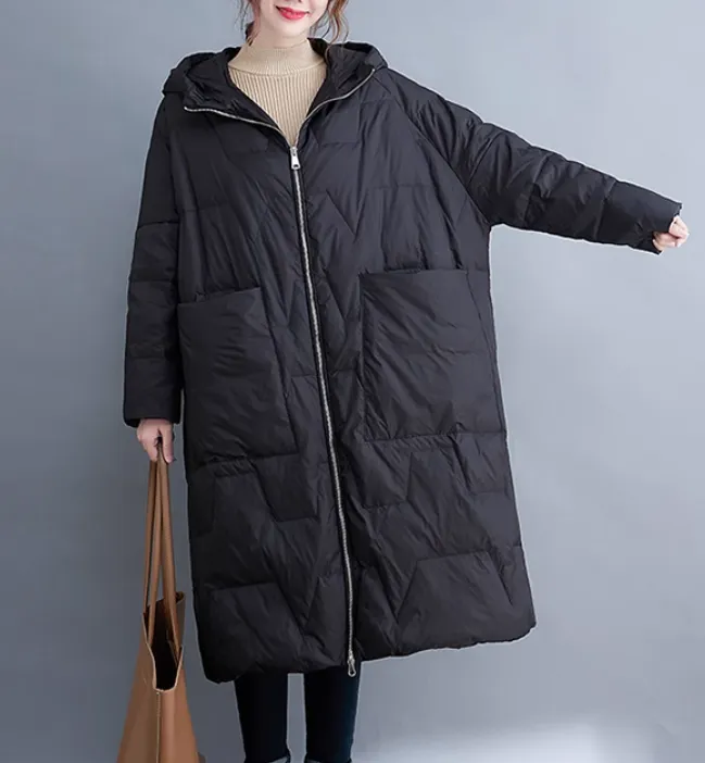 Green Hooded Loose Long Irregular Winter Women Down Jacket AMT1008