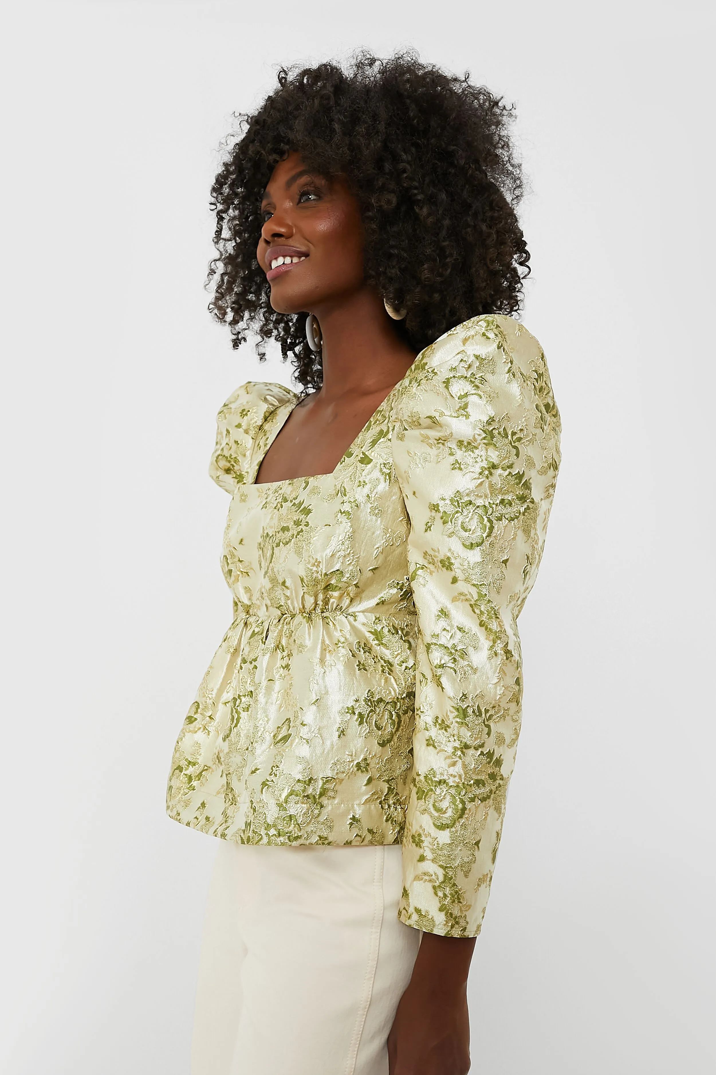 Green Jacquard Bridgerton Blouse