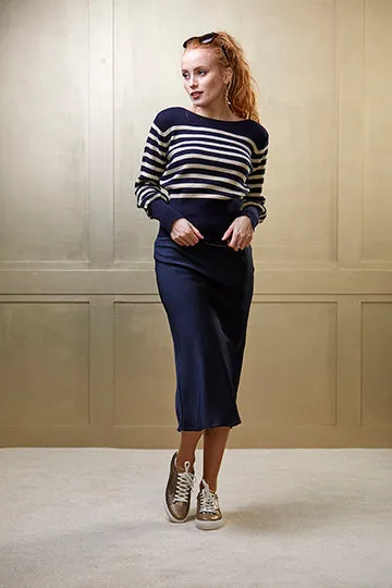 Helena - Blue and Cream Lurex Breton Stripe Jumper - Wool and Cashmere