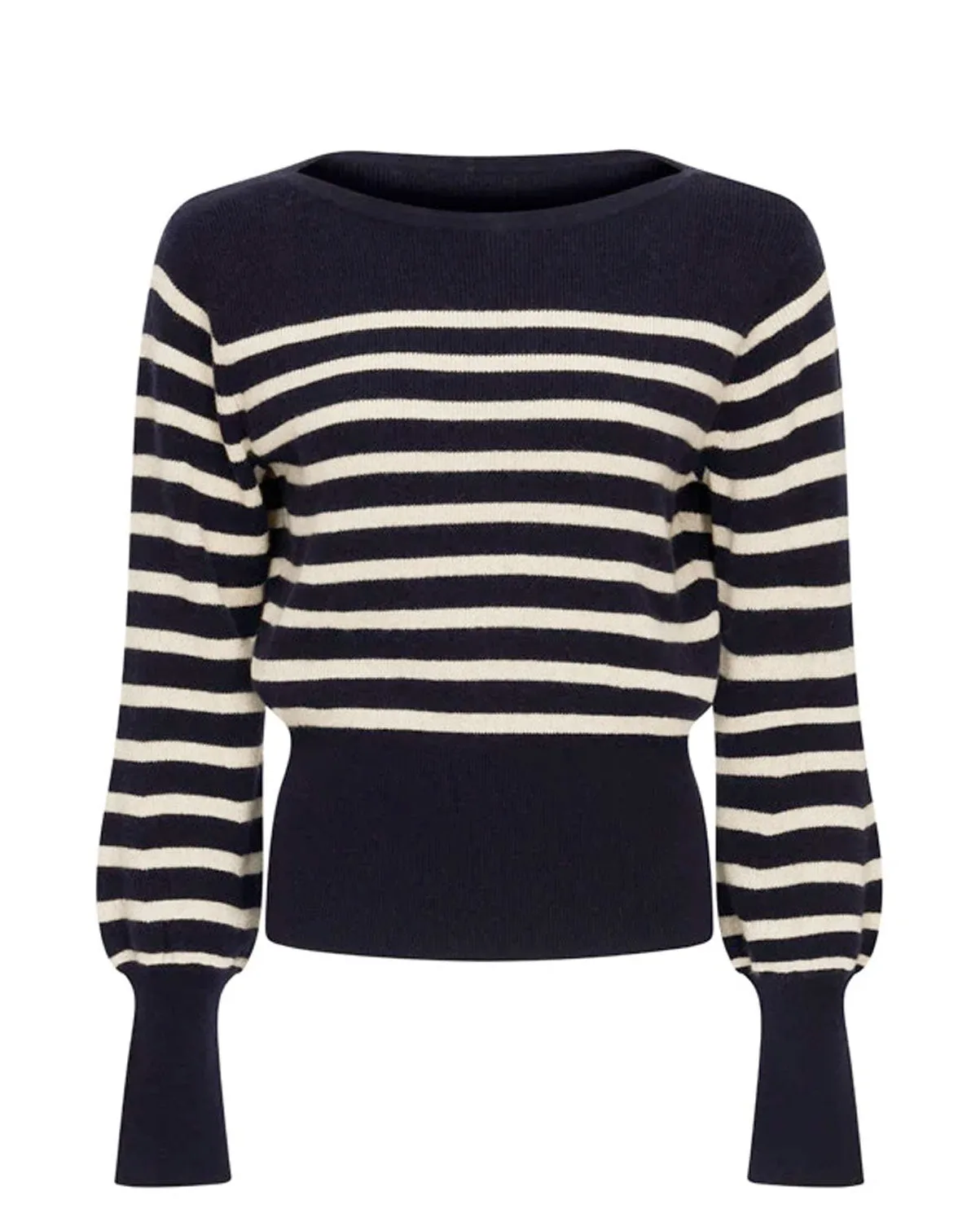 Helena - Blue and Cream Lurex Breton Stripe Jumper - Wool and Cashmere