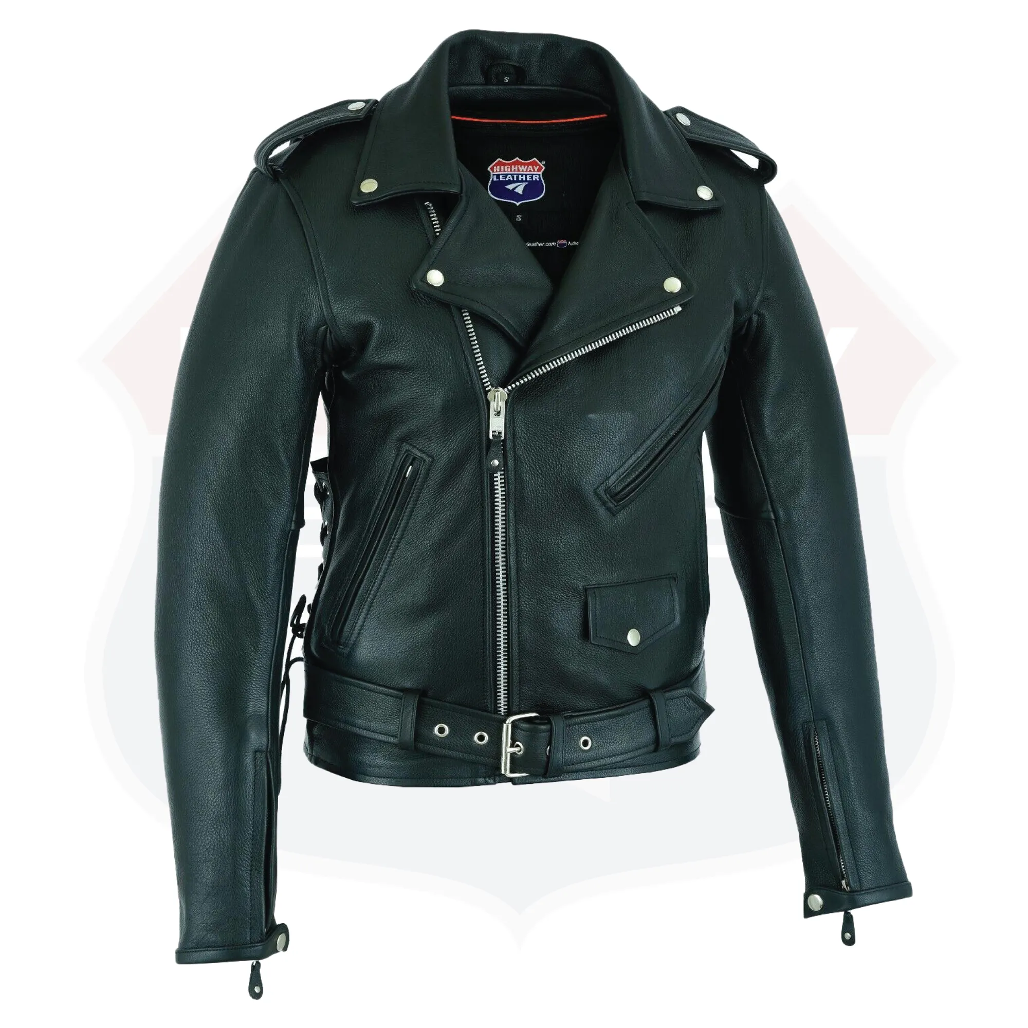 HL10205BLACK Old School Police Style Motorcycle Leather Jacket