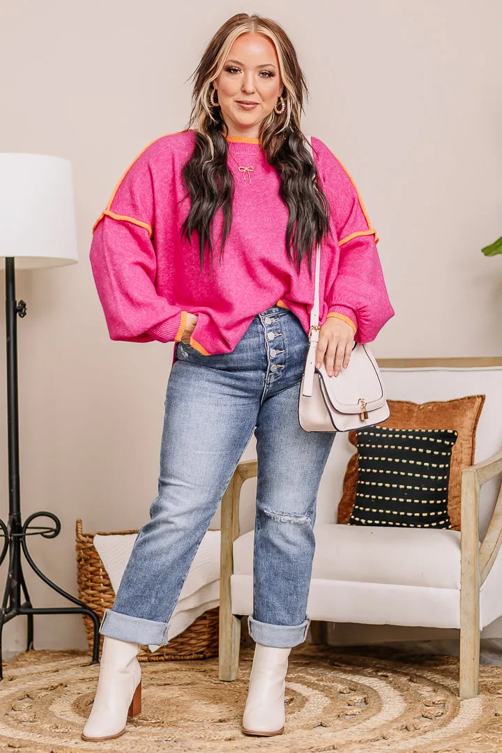 In A Pinch Contrast Sweater Top | Pink