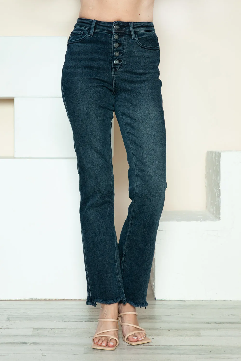 Judy Blue Button Fly Hem Destroy Straight Jeans