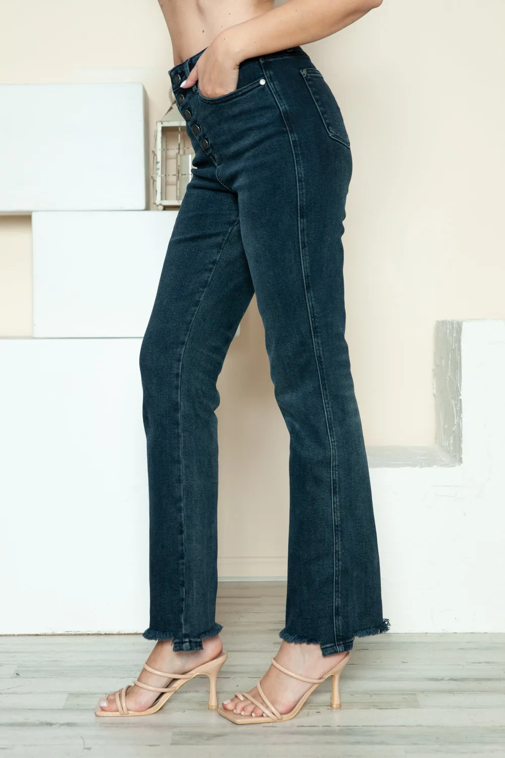 Judy Blue Button Fly Hem Destroy Straight Jeans