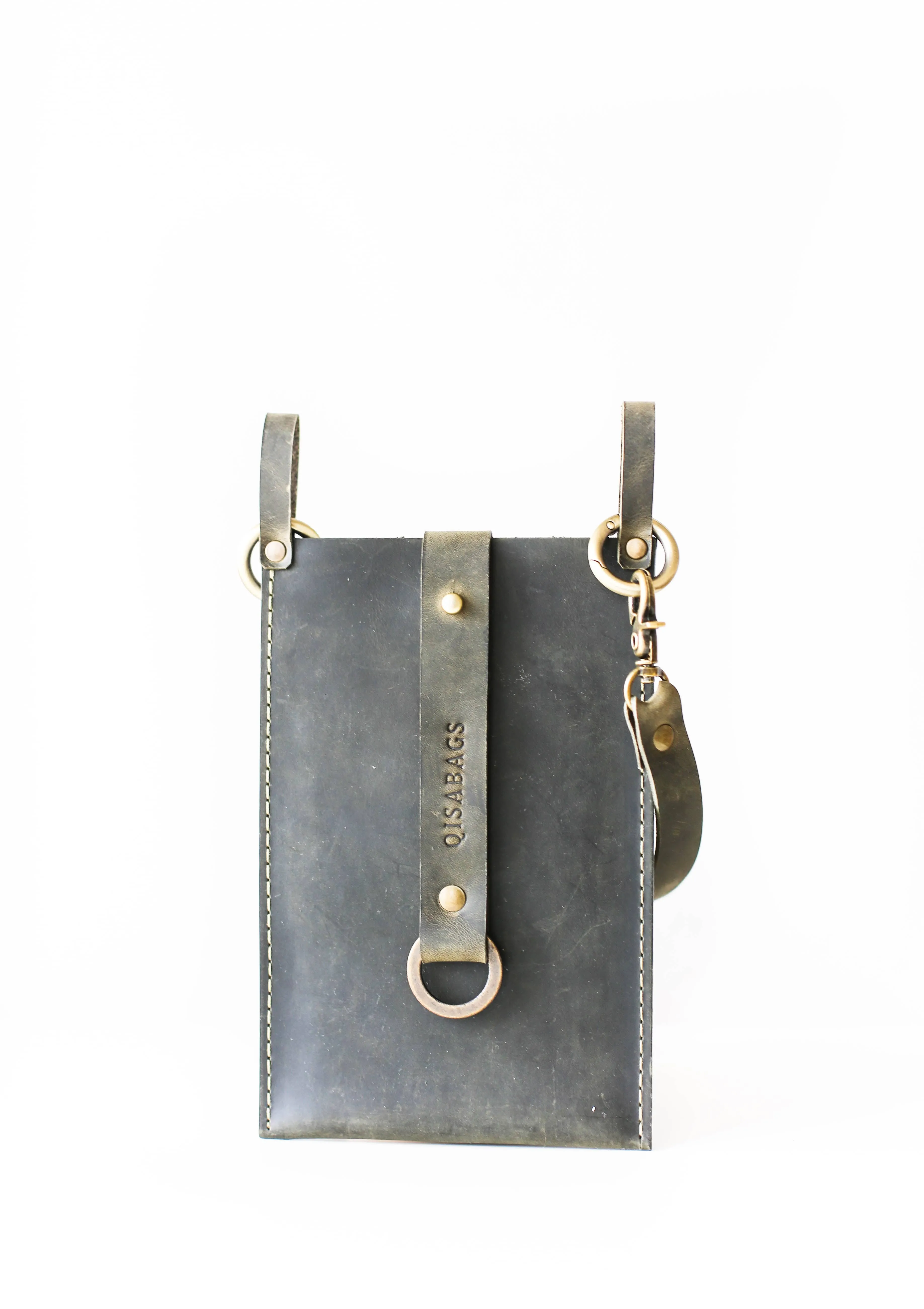 Khaki Green Leather Phone Bag