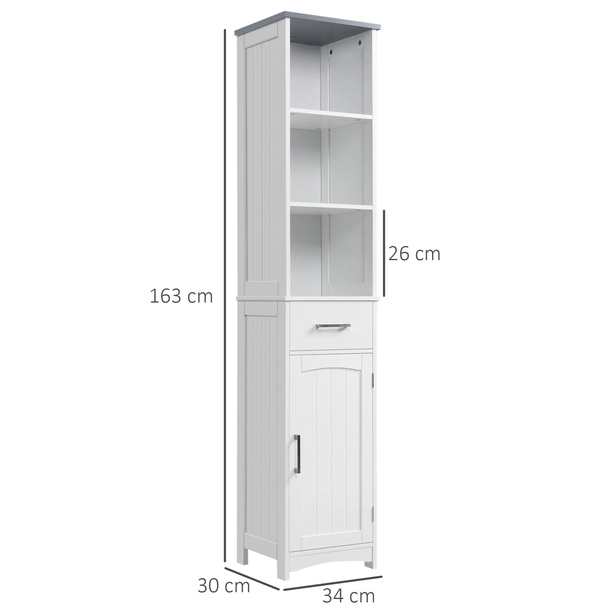 kleankin Tall Bathroom Storage Cabinet with 3 Tier Shelf, Cupboard, Drawer, Door, Freestanding Linen Tower, Slim Side Organizer, White