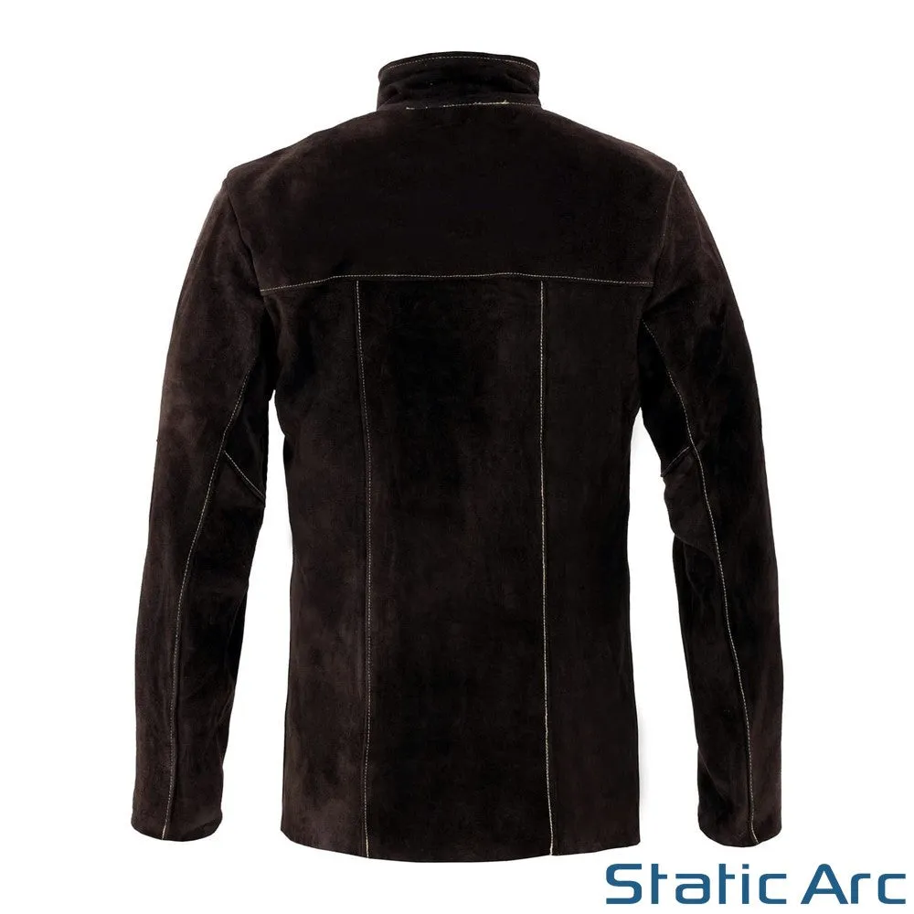 LEATHER WELDING JACKET COW SPLIT HEAT RESISTANT SPATTER WELDERS COAT PPE BLACK