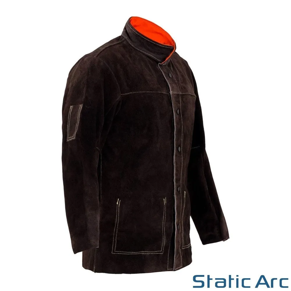 LEATHER WELDING JACKET COW SPLIT HEAT RESISTANT SPATTER WELDERS COAT PPE BLACK